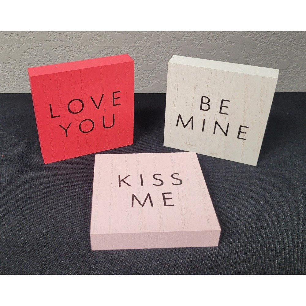 Valentine's Day Wood Block Signs Set of 3 Love You Be Mine Kiss Me Horizon Group